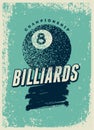 Billiards Championship typographical vintage grunge style poster design. Retro vector illustration. Royalty Free Stock Photo